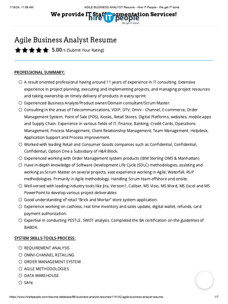 Agile business analyst resume hire it people we get it done pdf