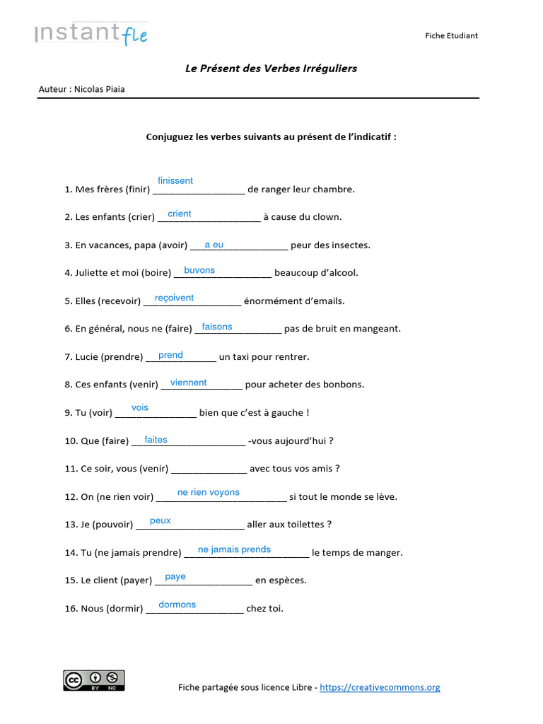 Conjugaison des Verbes Irréguliers | PDF | Arts du langage et discipline