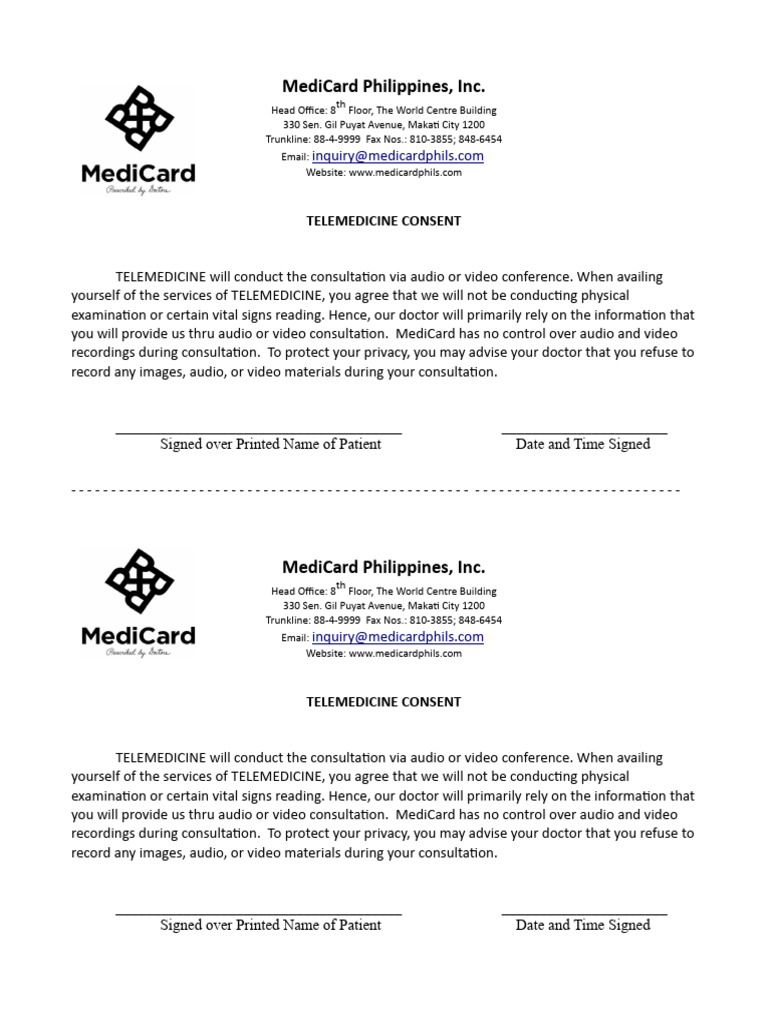 Telemedicine Consent 2020 PDF Telemedicine Information And