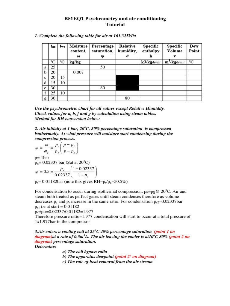 T5a Airconditioning Tutorial Solutions 1 To 3 202223-1 | PDF | Humidity ...