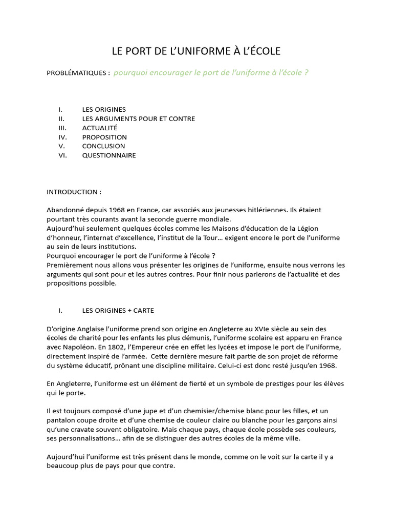 Pour ou contre l'uniforme scolaire ? | PDF | Mode | Vêtements
