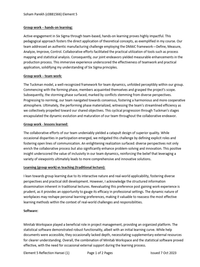 Six Sigma Teamwork and Learning Insights | PDF | Six Sigma | Learning