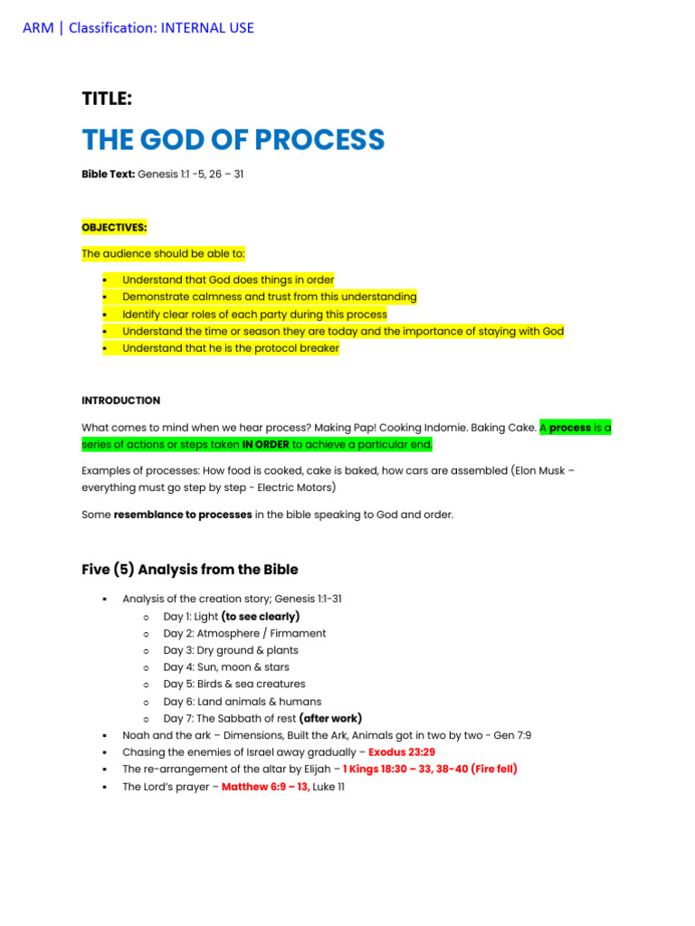 God’s Process: Trust and Order in Creation | PDF | Book Of Genesis | Jesus