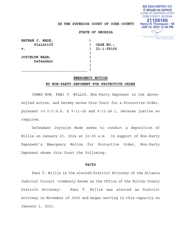 Fani Willis Emergency Motion in Nathan Wade Divorce Case | PDF ...