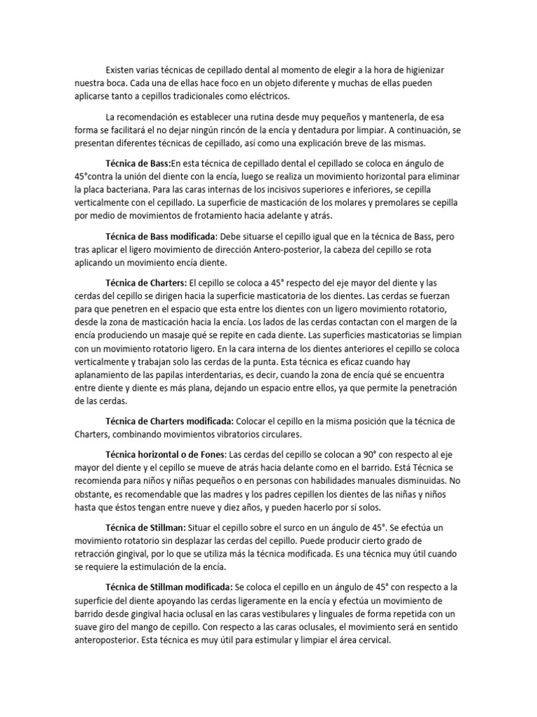 T cnicas de cepillado pdf diente odontolog a