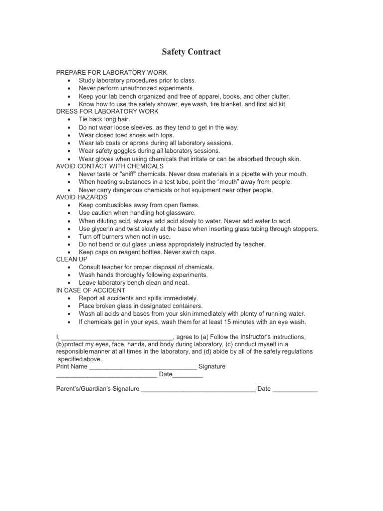 Laboratory Expirement Safety Contract PDF