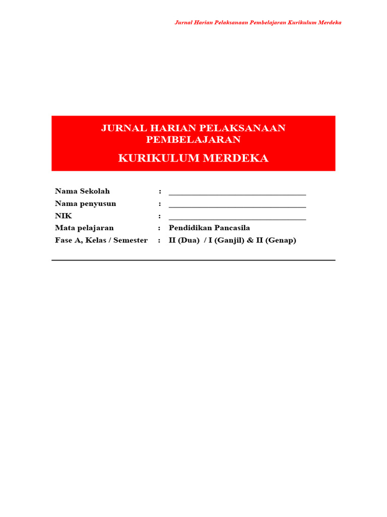 Jurnal Harian Kelas 2 Kurikulum Merdeka | PDF
