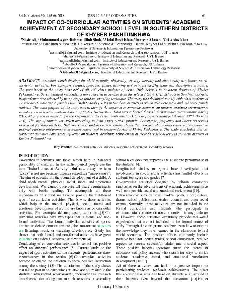 Impact of Co-Curricular Activities On Students' Academic Achievement at ...