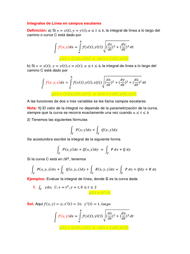 Integrales de Línea en Campos Escalares | PDF | Integral | Enseñanza de ...