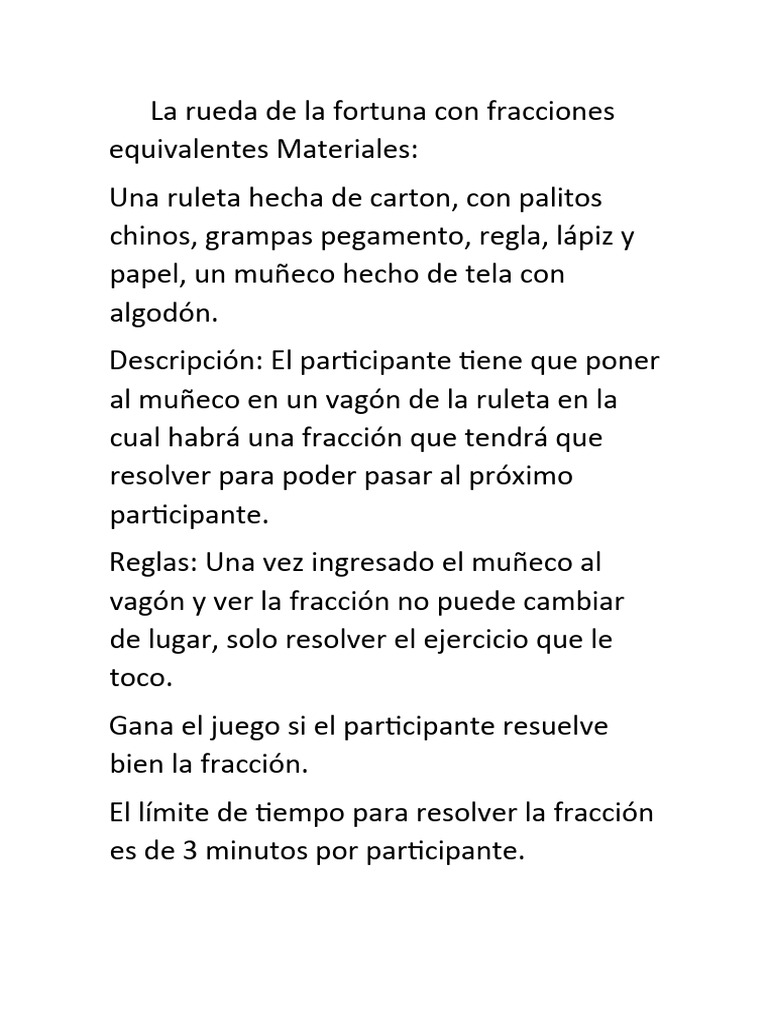 La Rueda de La Fortuna Con Fracciones Equivalentes | PDF