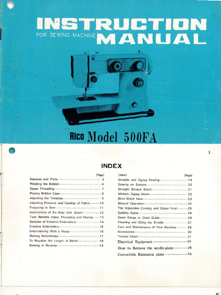 Alco 500FA Sewing Machine Instruction Manual PDF