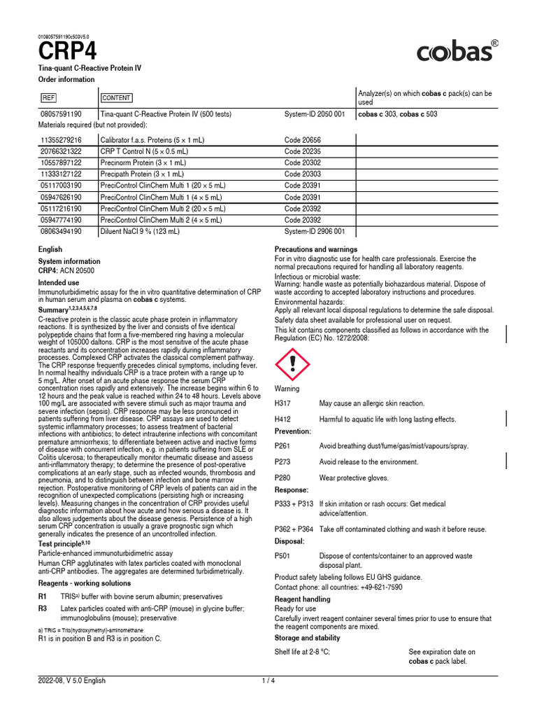 CRP4: C-Reactive Protein Testing Guide | PDF | Detection Limit | C ...