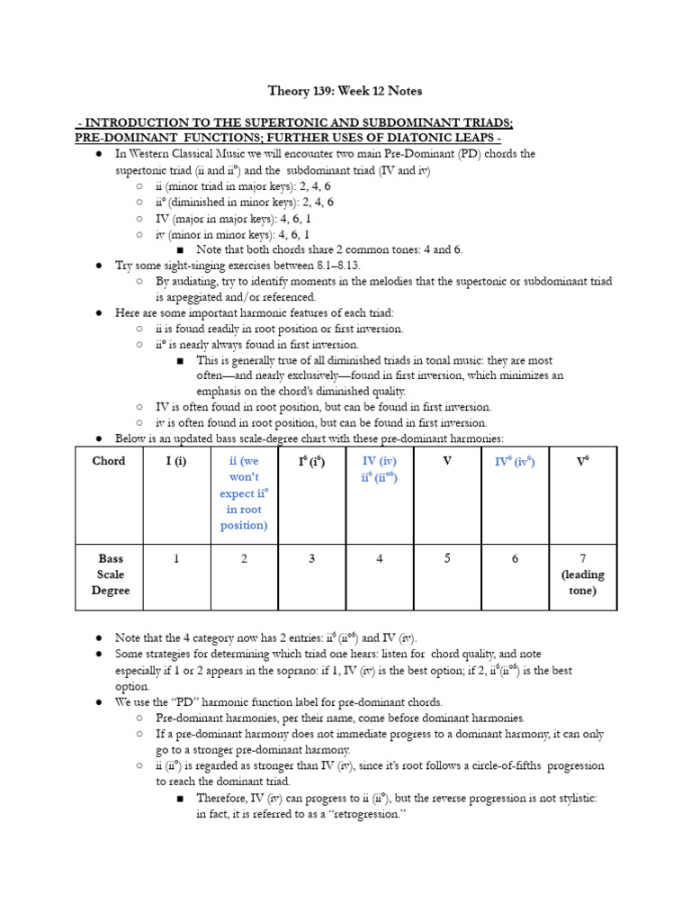 Theory+139 +Predominant+and+V7+Notes | PDF | Chord (Music) | Minor Scale