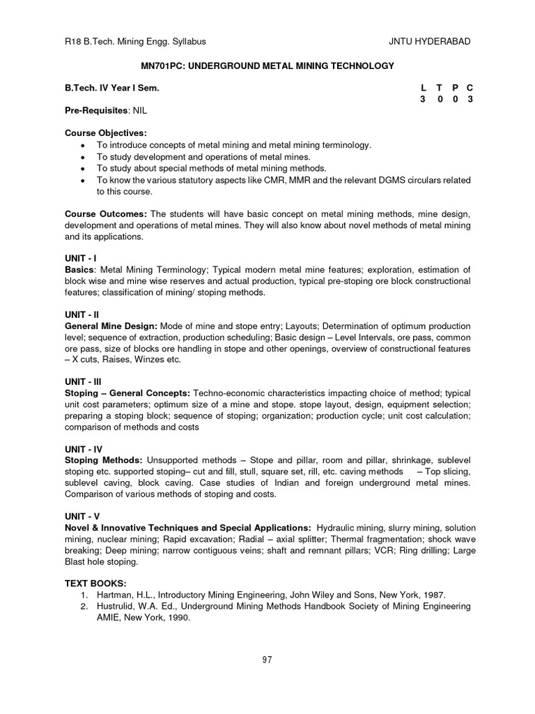 Underground Metal Mining Technology Syllabus | PDF | Mining | Resource ...