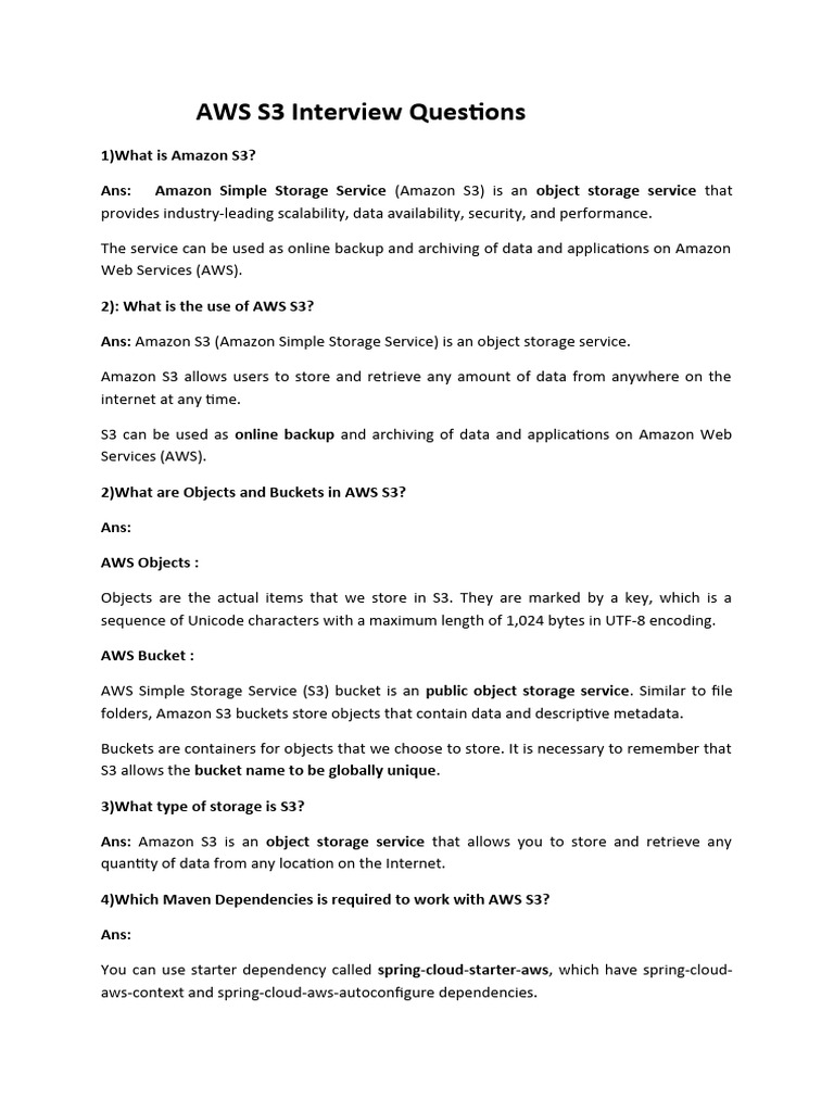 AWS S3 Interview Questions Download Free PDF Amazon  Services Data Management