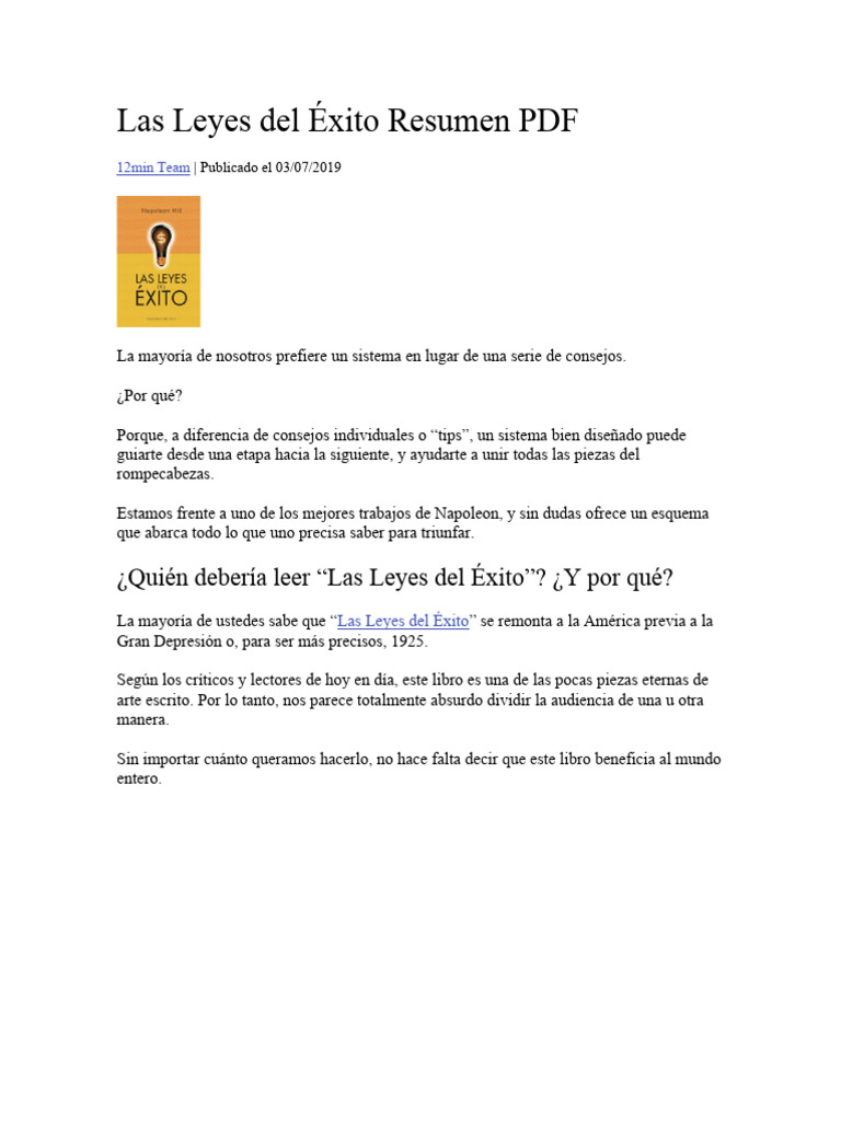 Libro Las Leyes Del Exito Napoleon Hill | PDF | Pensamiento | Mente