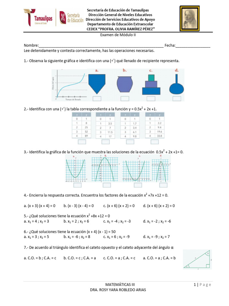 Examen Módulo II Matemáticas III 2017 | PDF | Matemáticas