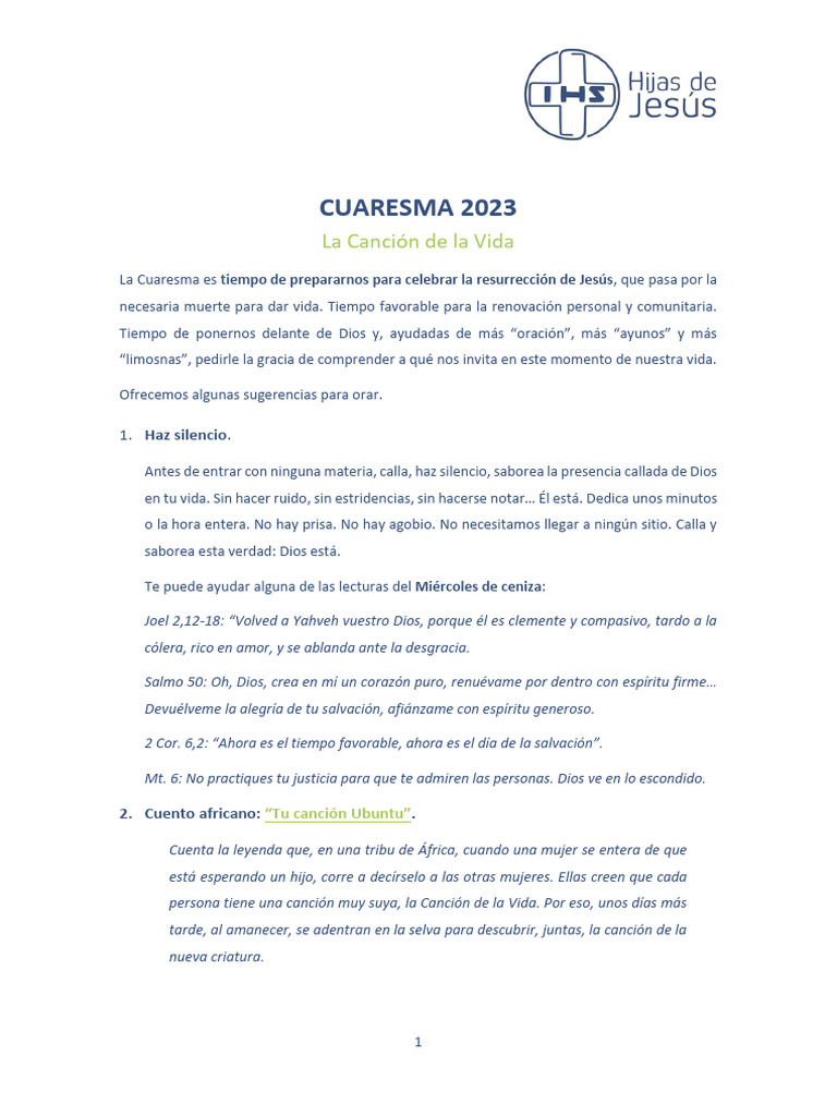 CUARESMA 2023 Retiro Hijas de Jess | PDF