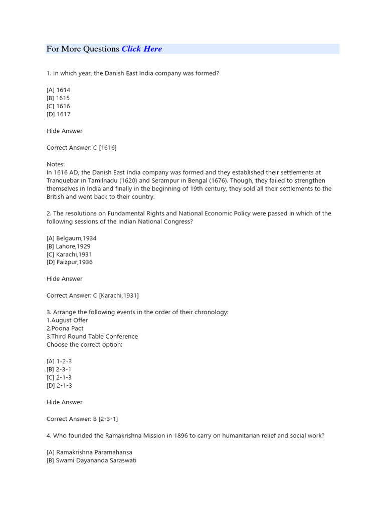 Mcq On Modern History