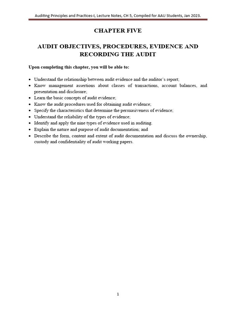 Audit One Ch 5 2022 Version Student Version PDF Audit Financial 