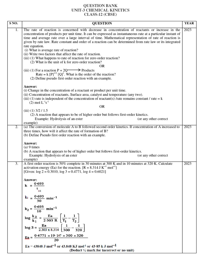unit 3 chemical solutions PDF Reaction Rate Chemical