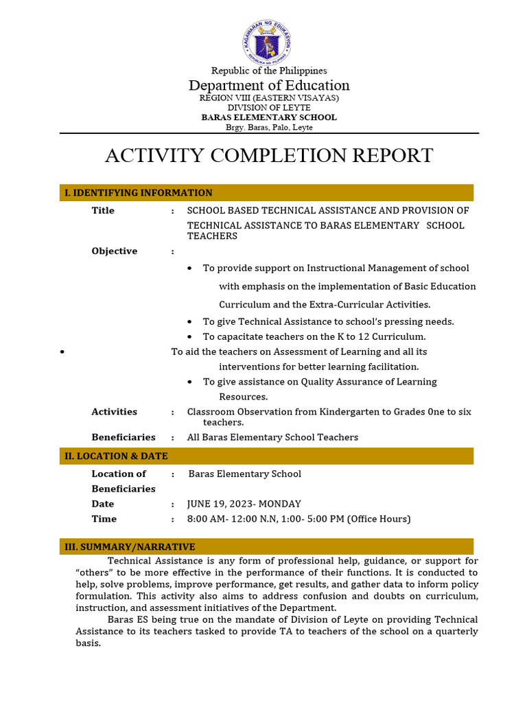 Technical Assistance Report for Teachers | PDF | Teachers | Learning