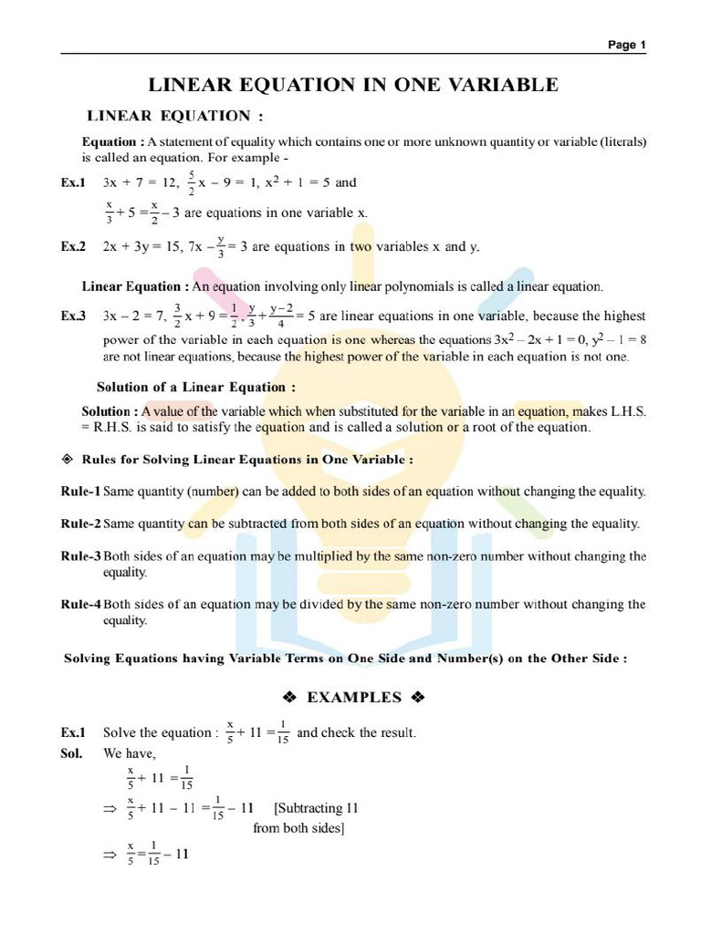 CH03 Linear Equation in One Variable | PDF