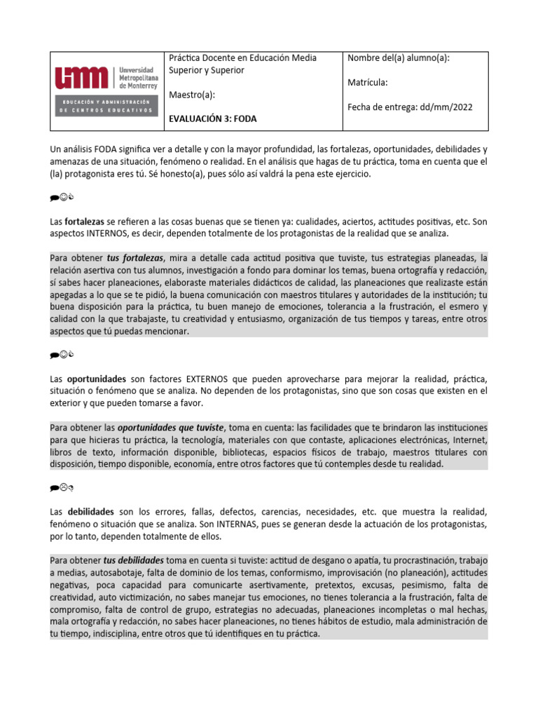 FODA en la Práctica Docente | PDF | Análisis FODA | Cognición