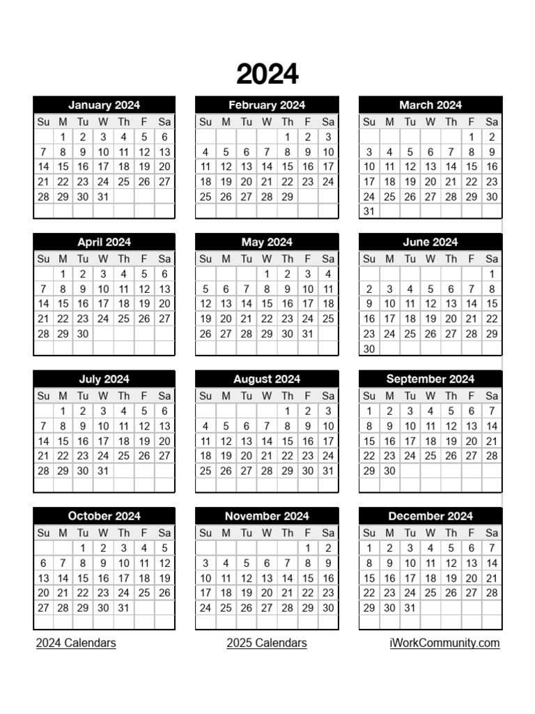 2024 Portrait Yearly Calendar PDF