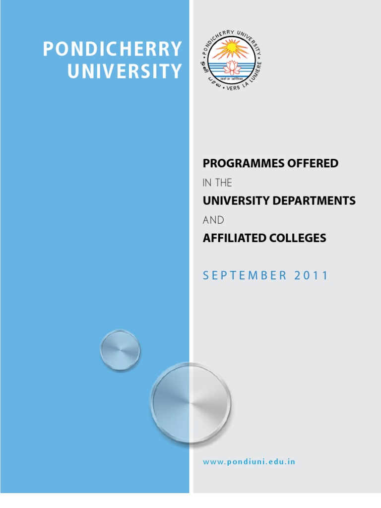 Pondicherry University Programmes Offered University Departments