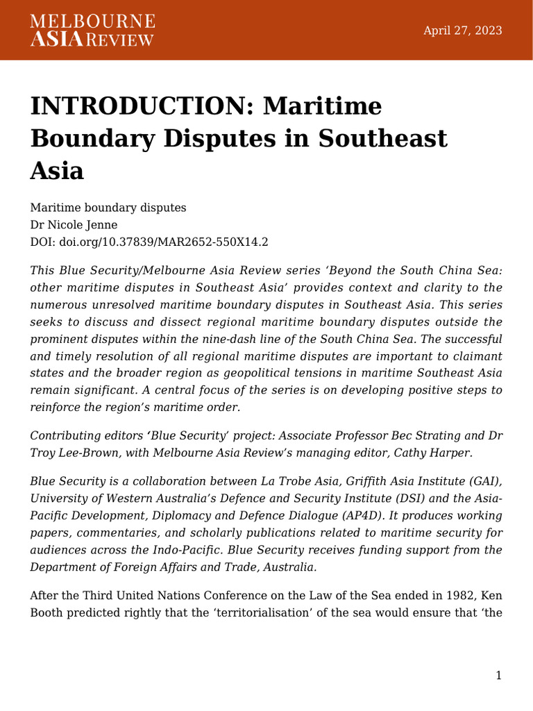 Introduction Maritime Boundary Disputes In Southeast Asia Pdf