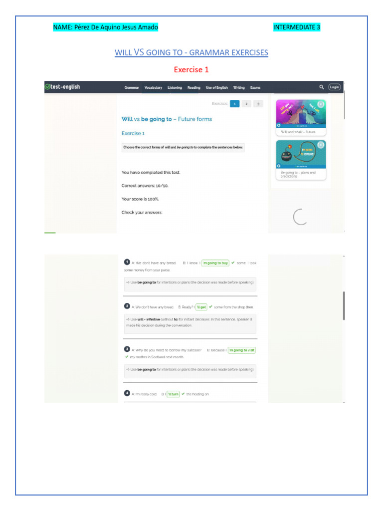Will Vs Going To Grammar Exercises Pdf