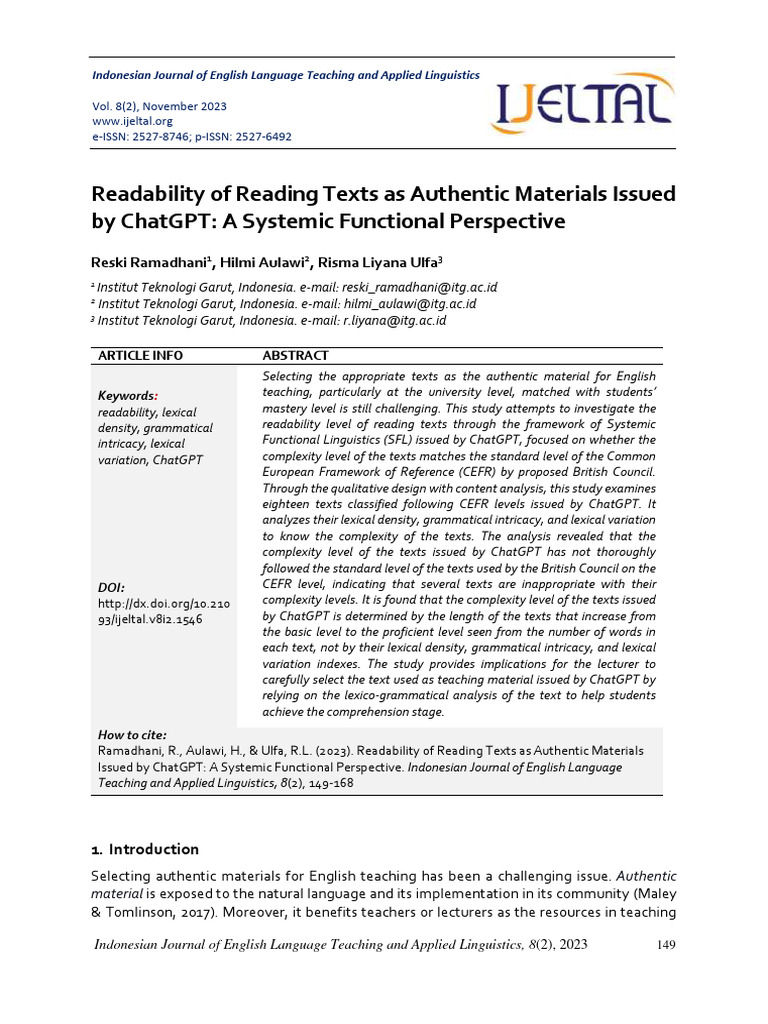 ChatGPT Text Readability Analysis | PDF | Word | Linguistics