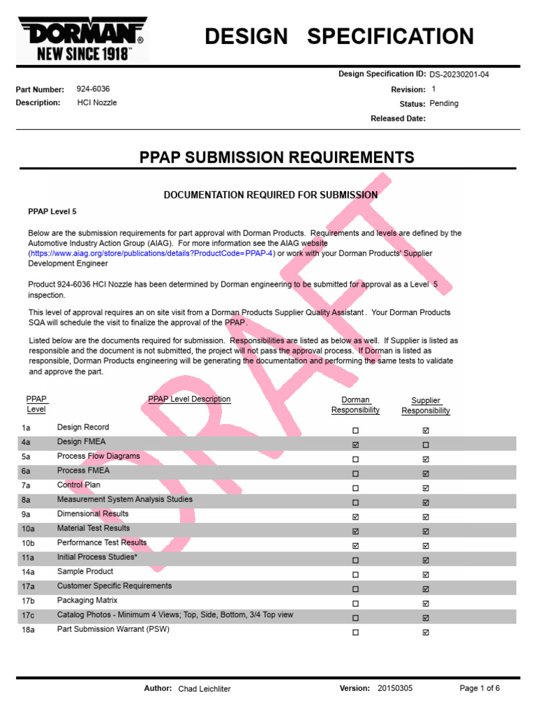 HCI Nozzle PPAP Level 5 Specification | PDF | Welding | Construction