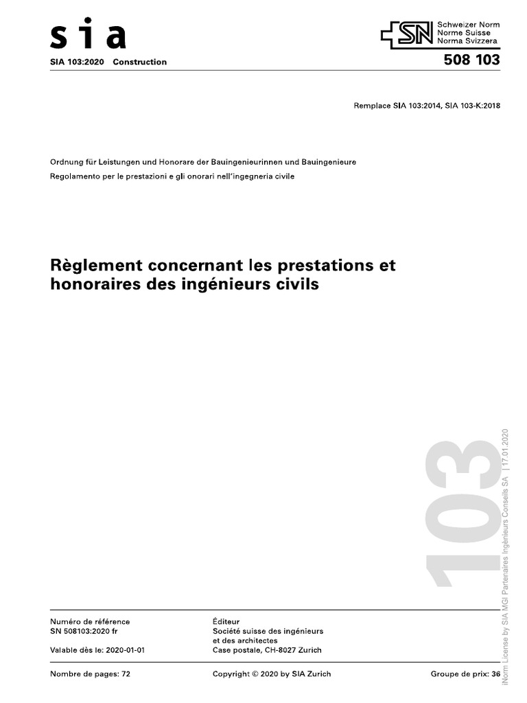 Règlement Concernant Les Prestations Et Honoraires Des Ingénieurs ...