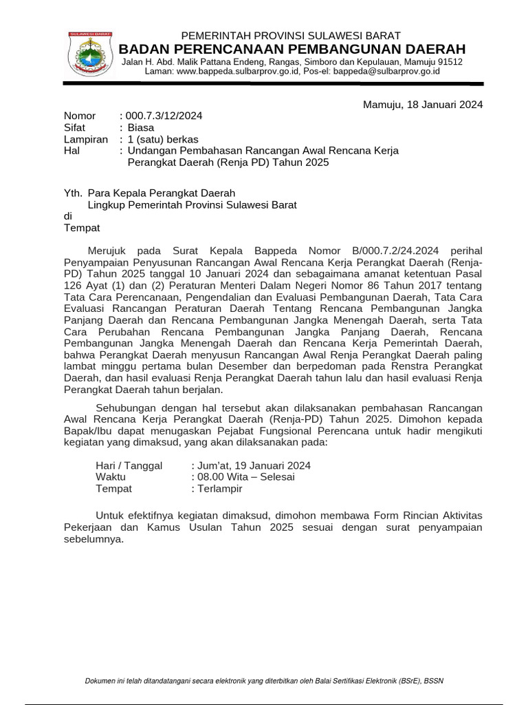 Undangan Pembahasan Rancangan Awal Rencana Kerja Perangkat Daerah