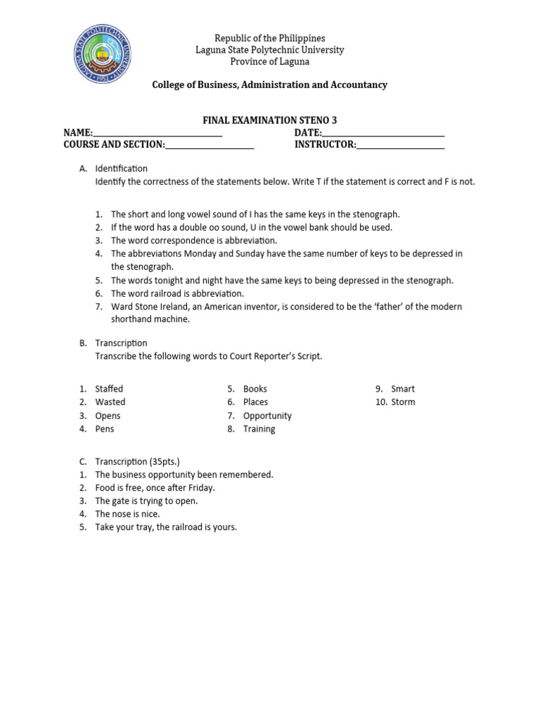Finals Steno3 Testpaper1 | PDF | Human Voice | Jurists