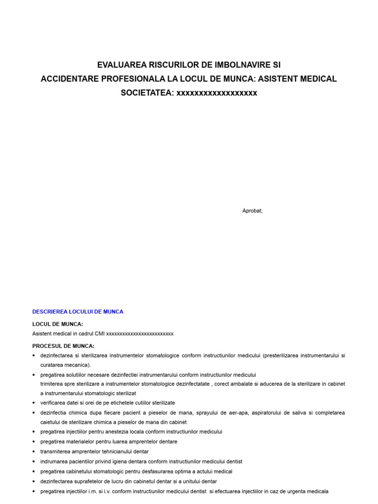 Toaz - Info Evaluare Riscuri Asistent Medical Stomatologie PR | PDF