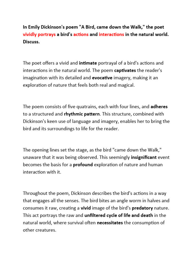 essay-type-question-a-bird-came-down-the-walk-pdf-poetry