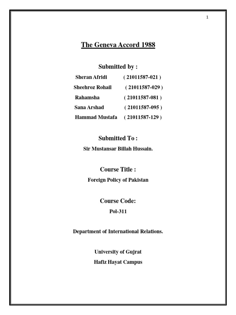 Geneva Accords 1988 PDF SovietAfghan War Afghanistan