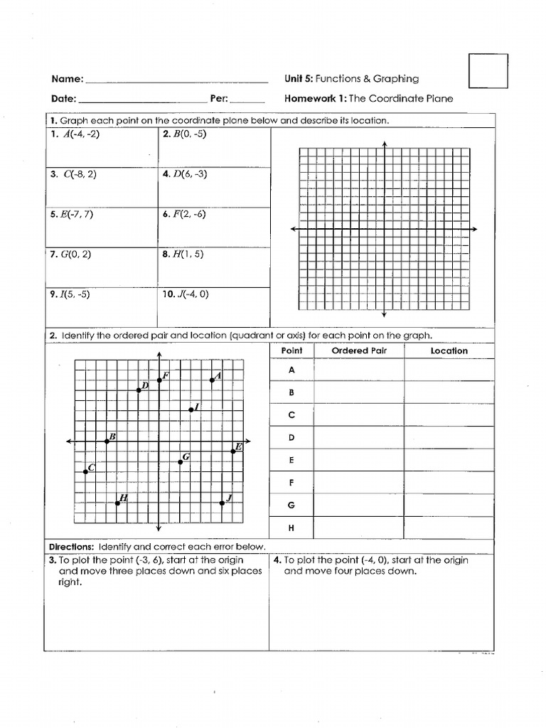M14 Coordinate Plane Worksheet | PDF