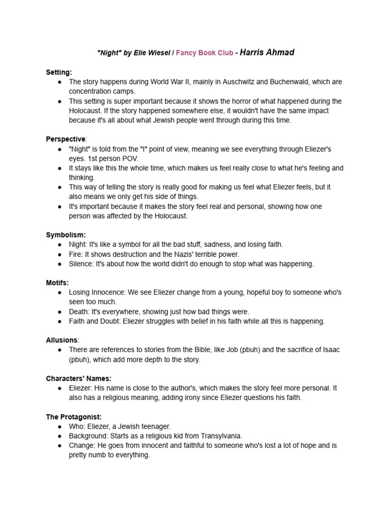 ANNOTATIONS FOR THE BOOK NIGHT intelligence overview