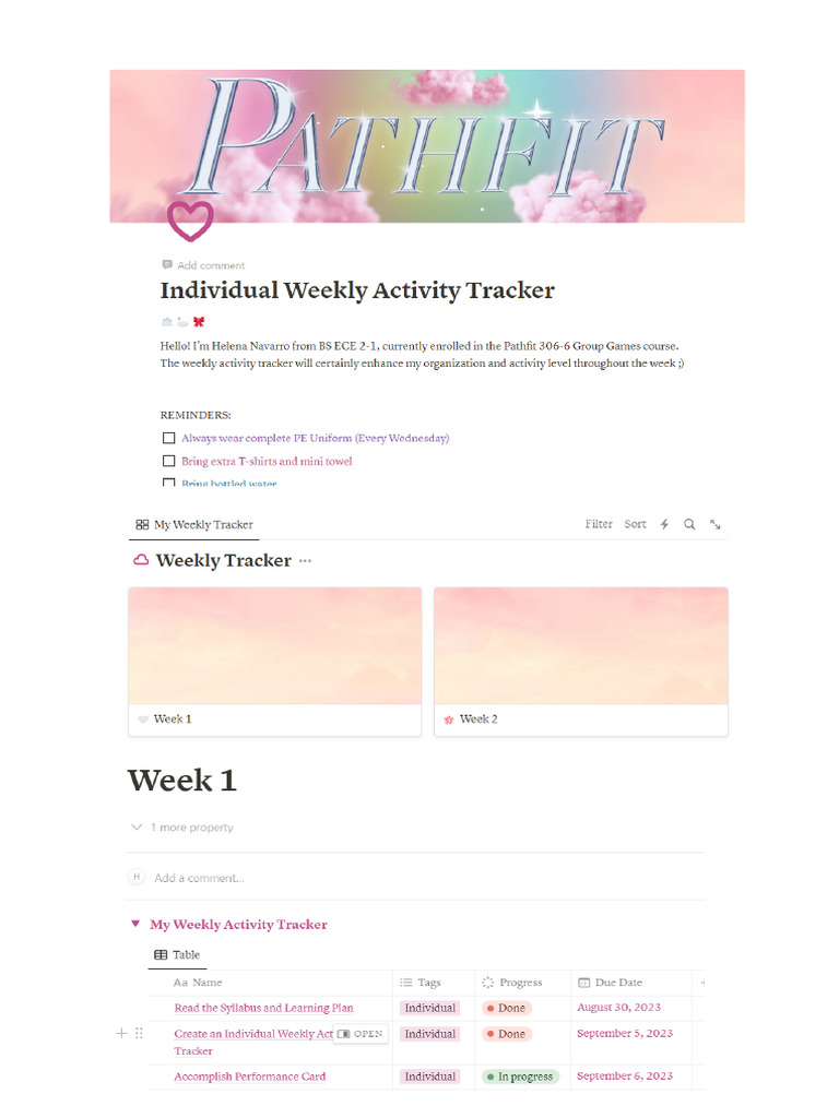 Weekly Activity Tracker Pdf