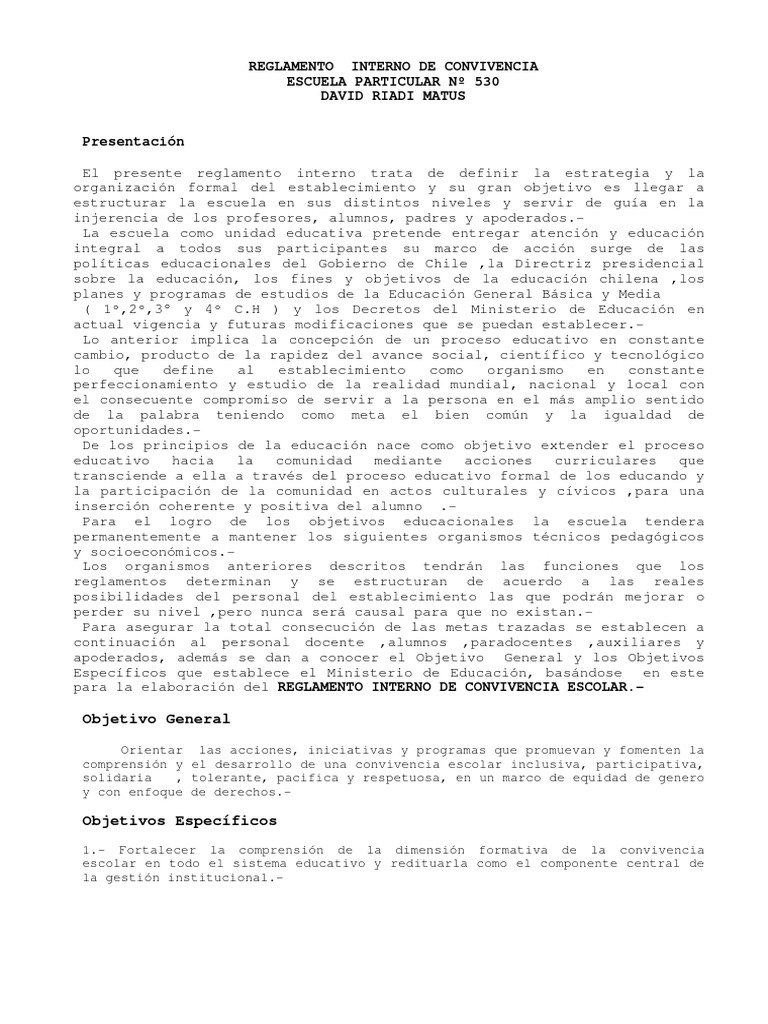 Reglamento Interno de Convivencia Escolar | PDF | Maestros | Enseñando