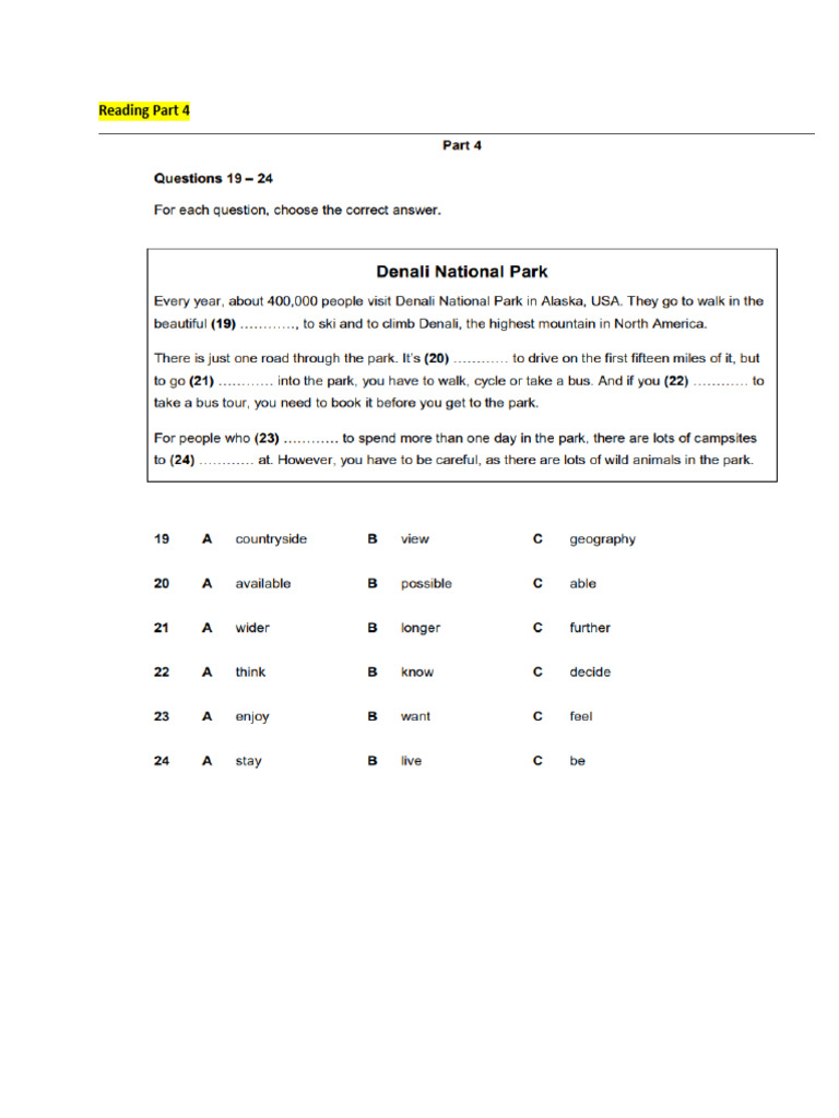 KET Reading Part 4 PDF