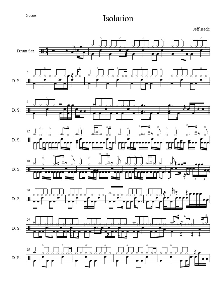 Isolation - Jeff Beck Drums Transcription (Vinnie Colaiuta) | PDF