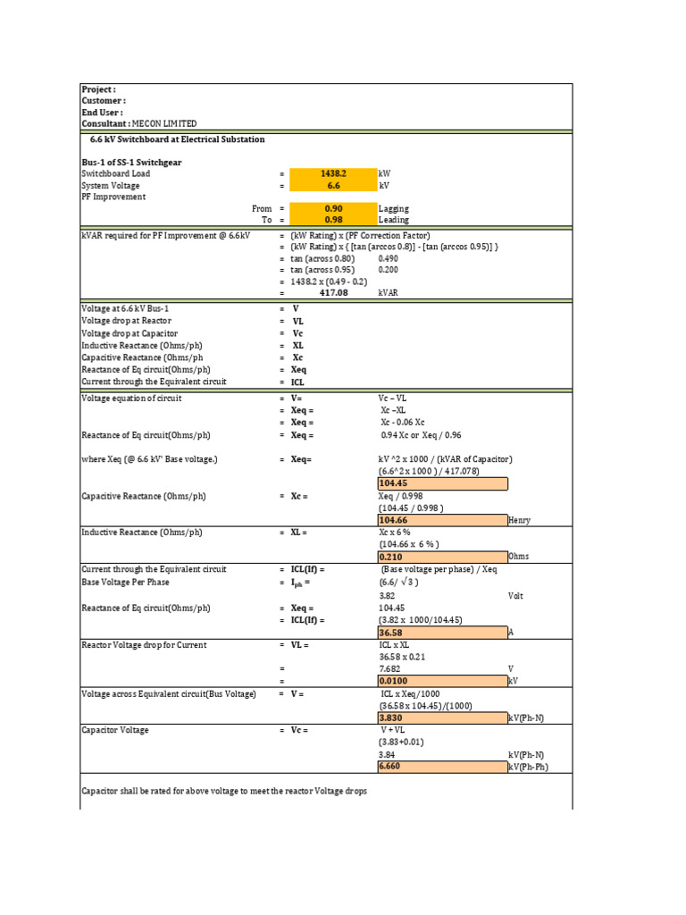MV Capacitor Bank Calculation PDF Capacitor Volt