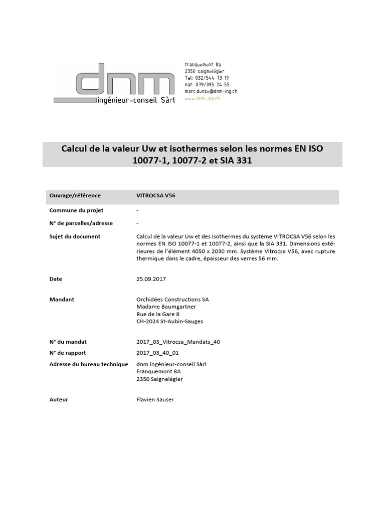 Calcul de la valeur Uw selon normes EN ISO | PDF | Technologie et ...