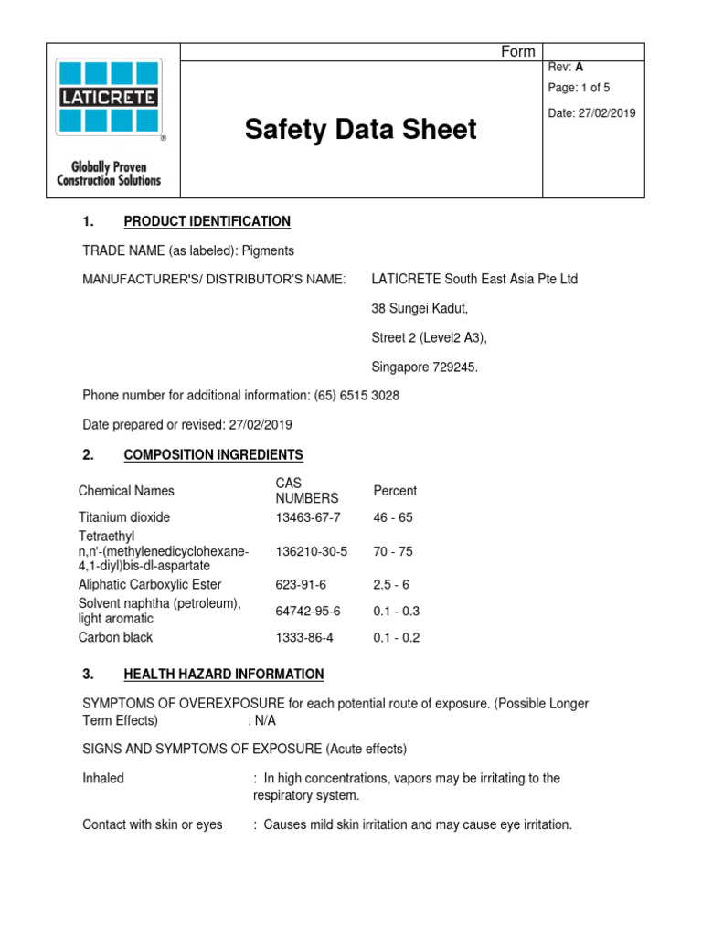 Pigments sds pdf dangerous goods firefighting