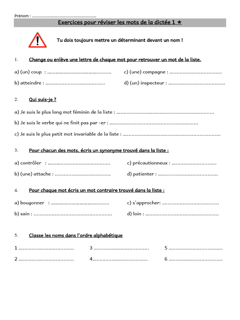 Exercices Pour Reviser Les Mots X | PDF | Genre grammatical ...